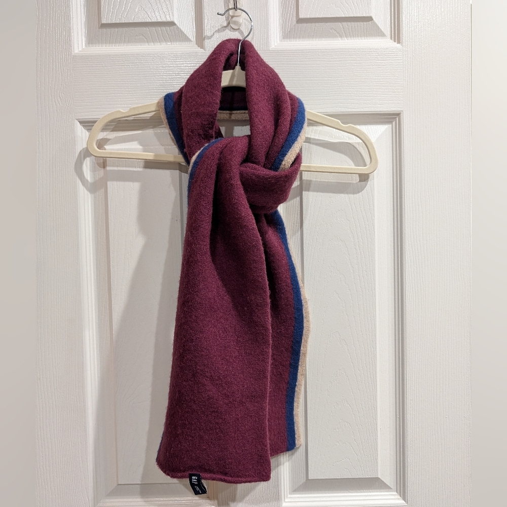 Vintage Y2K Gap Mens Colorblock Lambswool Scarf Stripe 2004 Preppy Burgundy - Picture 5 of 8